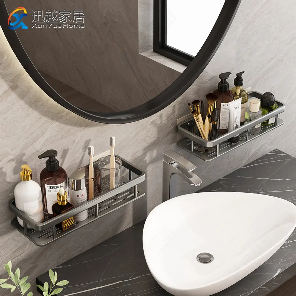 House Home Bathroom Shelves Shower Shampoo Holder Gray Aluminum Storage Cosmetic - £35.97 GBP