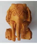 Full Body Carved Wooden Elephant Family Figurine Sculpture 4&quot; - $1,301.81 MXN
