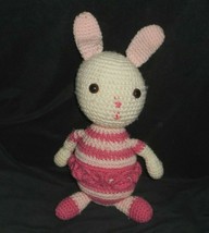 16&quot; Hand Crochet Pink &amp; White Baby Bunny Rabbit Stuffed Animal Plush Toy Lovey - £29.61 GBP