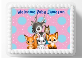 Forest Woodland Animal Edible Image Edible Cake Topper Baby Shower Frosting Shee - $16.47