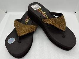 Skechers Brown Sandals Women’s Yoga Foam Flip Flops Gold Rhinestone Size 7 - $14.89