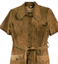 Retro 1970s Womens M Chestnut Brown Suede Suit Skirt &amp; Jacket Hippy Snap - $4,101.75 MXN