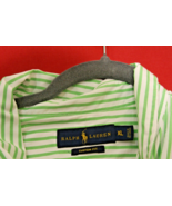 RALPH LAUREN Apple Green White Striped Custom Fit Button Shirt Purple Po... - $461.58 MXN
