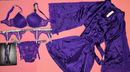 Victoria&#39;s Secret 34C,36D BOMBSHELL BRA SET+garter+ROBE neon Purple SHIN... - $217.79