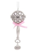 Hallmark Ornaments Metal Babys 1st Christmas Rattle Pink Dated 2022 New - £18.43 GBP