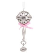 Hallmark Ornaments Metal Babys 1st Christmas Rattle Pink Dated 2022 New - £18.46 GBP