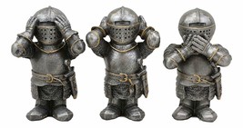 Ebros Set of 3 See Hear Speak No Evil Knights Figurine 4&quot; Tall Suit of Armor - £29.72 GBP