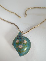 Vintage Chinese Cloisonne Enameled Brass Shell Necklace Pendant 20&quot;⁰ - $24.95