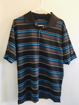 Nike Golf Dri Fit Mens Polo Shirt Black Blue Gray Yellow Horizontal Line... - $28.45