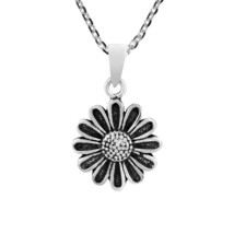 Charming Sunshine Sunflower Detailed Sterling Silver Pendant Necklace - £16.36 GBP