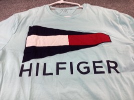 Tommy Hilfiger Big Logo Spell Out T Shirt Aqua Mens Size XL graphic - £12.50 GBP