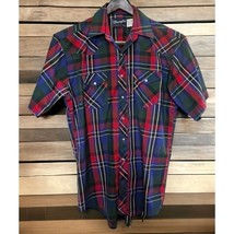 Wrangler Plaid Shirt Mens Size 16.5 X Long Tails Pearl Snap Short Sleeve - $19.89