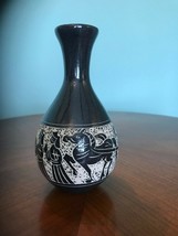 Vtg Hand Carved Greek or Chinese style Black to White Sgraffito Procession Vase - £35.17 GBP