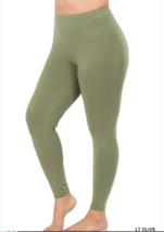 Zenana 1X Better Cotton/Spandex Stretch Full Length Leggings L Olive - £9.33 GBP
