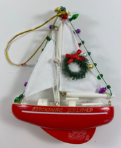 Vintage Mackinac Island MI Red Christmas Wreath Lights Sailboat Tree  Ornament - £15.81 GBP
