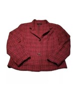 Talbots Women&#39;s Red and Black Wool Blend Plaid 2 Button Blazer Size 14 - $37.05