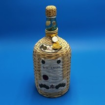 VTG Wicker Wrapped Ron Bacardi  Rum Large Bottle 15” Bar Decor 1/2 Gallo... - $46.75