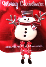 Christmas Snowman Brooch Pin Beaded Dangle Legs Festive Holiday - £11.71 GBP