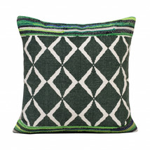 20&quot; X 20&quot; Green Blue And White 100% Cotton Geometric Zippered Pillow - £42.41 GBP