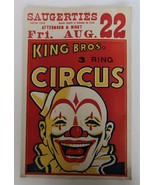 King Bros 3 Ring Circus Vtg Advertising Poster Clown Great Color Cardboard - €43,73 EUR