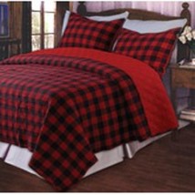 RED WESTERN  PLAID REVERSIBLE QUILT SET  FULL/QUEEN - £283.18 GBP