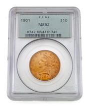 1901 $10 Gold Eagle Liberty Graded by PCGS as MS-62 Old Label - £1,110.62 GBP