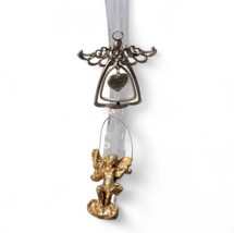 Guardian Angel Blessing Ornaments Set Of 2 Silver Metal Heart And Gold Cherub - £7.78 GBP