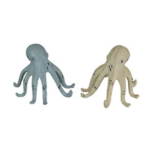 Set of 2 Weathered Cast Iron Octopus Tabletop Statues Light Blue and White - £20.23 GBP