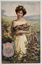 Tuck State Bells Wisconsin State Girl 1912 Pretty Woman Flowers Postcard R24 - £10.23 GBP