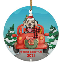 Cute African Lion Dog Ride Car My First Christmas 2021 Pet Lover Circle Ornament - £15.75 GBP