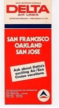 Delta Air Lines San Francisco Oakland San Jose Quick Reference Schedule 1977 - £8.17 GBP