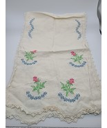 Sweet Vintage Hand Embroidered Table Runner Dresser Scarf Floral Roses 1... - $12.99