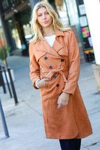 Rust Suede Double Breasted Belted Lined Trench Coat - £29.75 GBP
