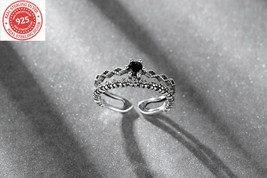 925 Sterling Silver women&#39;s adjustable rock stile ring with black zircon DLRS163 - £12.56 GBP