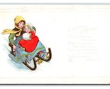 Children On Sled Christmas Greetings Embossed DB Postcard R10 - $4.90