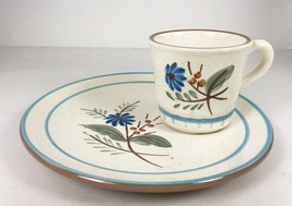 Stangl Pottery BLUE DAISY Plates Snack Set Hand Painted Made USA Mid Century  - £11.86 GBP