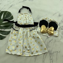 Disney Kids Apron Chef Hat Set White Gold Polka Dot Minnie Mouse 2 pc Co... - $21.77