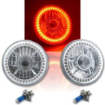 7&quot; Red SC LED Halo Angel Eye Projector Headlight Halogen Light Lamp Bulb Pair - $59.95