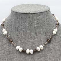 Retired Silpada Sterling Smoky Quartz &amp; Freshwater Pearl Station Necklace N1040 - £31.96 GBP