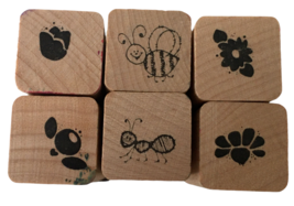 Set of Six Nature Rubber Stamps Ant Smiling Bee Flowers Nature Summer Tiny Small - £4.78 GBP