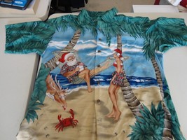 Vintage TORI RICHARD Santa &amp; Mrs. Claus Beach Christmas Hawaiian Shirt XL - $37.61