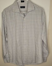 Peter Millar Mens Button Down Dress Shirt Size L White Multi Color Plaid... - $12.19