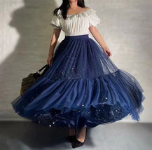 Women Tiered Tutu Skirt Outfit Navy Blue Layered Skirt Plus Size Holiday Outfit  image 3