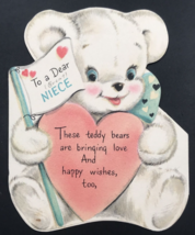 Vintage Hallmark Tri-Fold Teddy Bears To A Dear Niece Valentine Greeting Card - £7.43 GBP