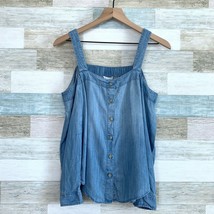 American Eagle Chambray Off The Shoulder Top Blue Button Up Smocked Wome... - $19.79