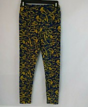 New LuLaRoe One Size Leggings Blue With Gold Trumpets Design - $10.88