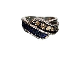 Womens Size 5 Sterling Silver Blue And Champagne Ring - £23.65 GBP