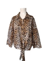 Chicos Animal Print No Iron Tie Bottom Shirt Size 2 Large Cheetah Elastic Brown - £13.52 GBP