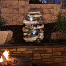 Pure Garden Stone Waterfall Fountain with LED Lights - £185.89 GBP