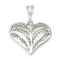 Filigree Heart Charm Pendant Real Solid .925 Sterling Silver - $68.58